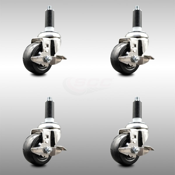 Service Caster 3 Inch 316SS Soft Rubber Swivel 1-1/8 Inch Expanding Stem Caster Set Brake SCC SCC-SS316EX20S314-SRS-TLB-118-4 - main